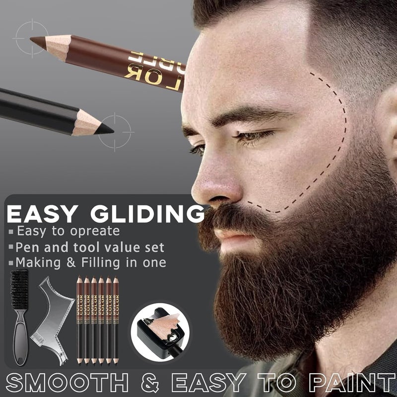 Noerrors Barber Pencil for Lineup Magic Hairline Enhancement Beard Guide Shaping Pencils for Design Razor Trace Black Brown Barber Chalk Pencils Set with Sharpener Ruler Brush for Men - Image 2